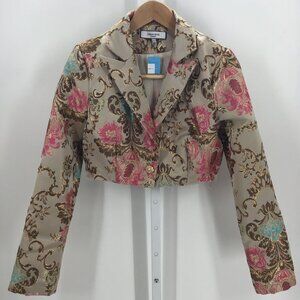 URBNIQUE, Woman's Vintage Metallic Floral Blazer, Short Waisted, Size L